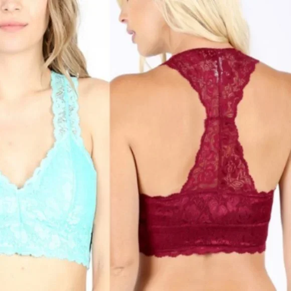 Zenana Outfitters Padded Lace Bralette Bra Hourglass Back Size XL Champagne NWT - Picture 2 of 2